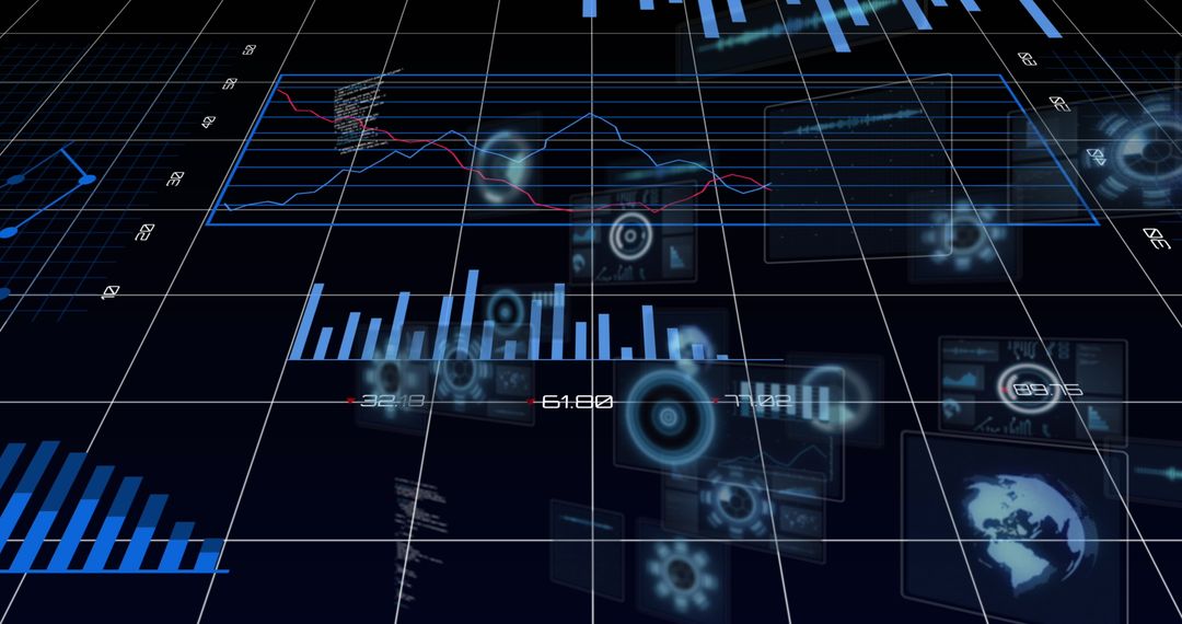 Digital Interface with Financial Data Charts and Global Connectivity