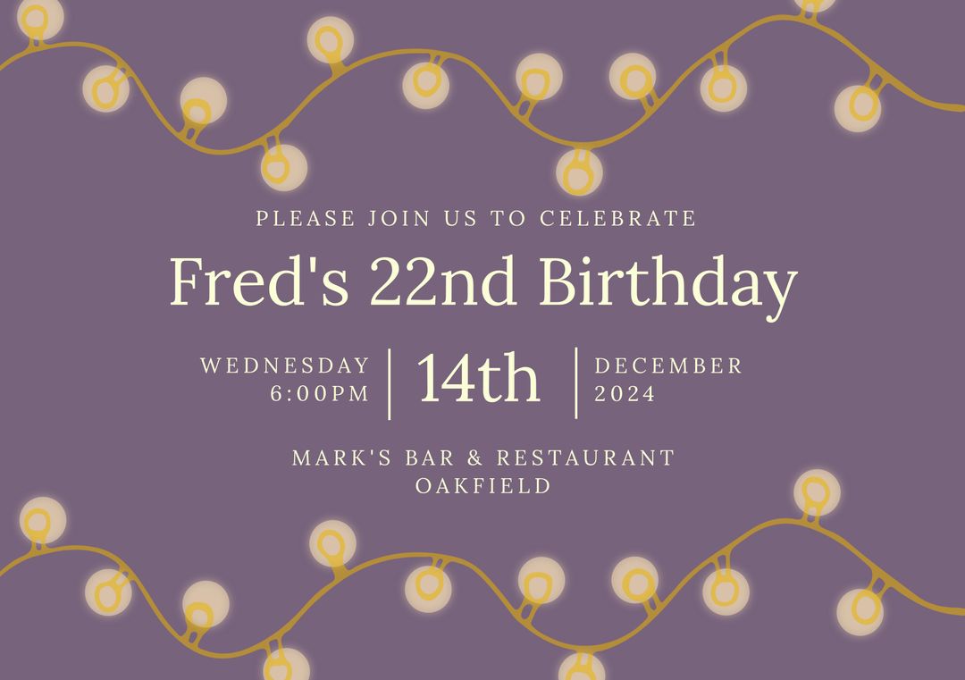 Elegant 22nd Birthday Invitation with Festive String Lights - Download Free Stock Templates Pikwizard.com