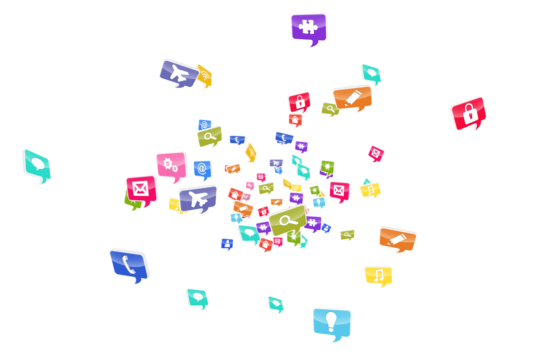 Colorful Speech Bubbles Flood of Network Icons Transparent Background