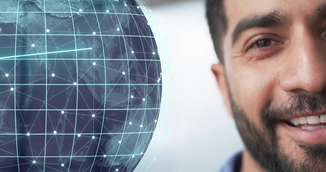 Smiling Businessman with Digital Global Network Connections