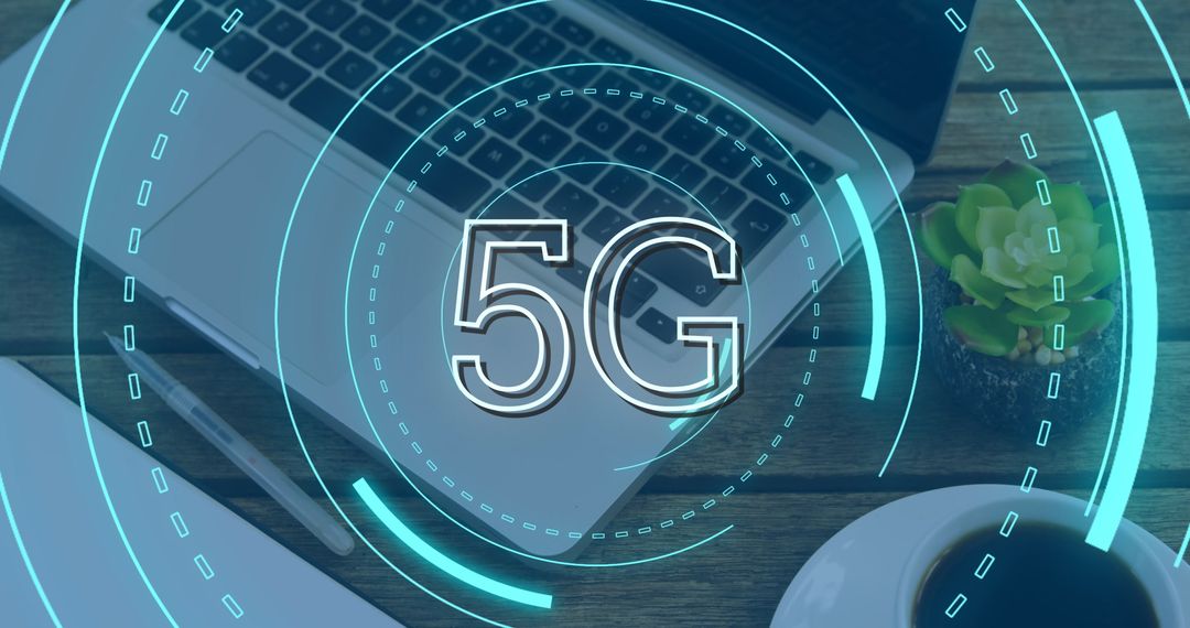 5G Technology Futuristic Interface on Office Workspace