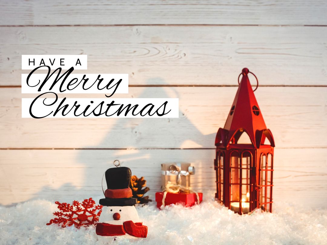 Festive Christmas Decorations with Snowman and Red Lantern