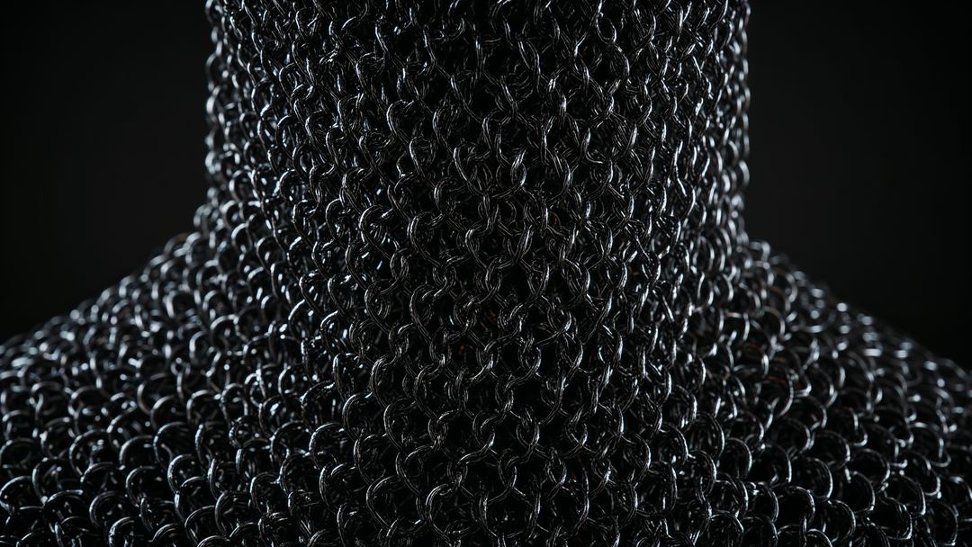 Medieval Chainmail Coif Detailed Metalwork Close-Up