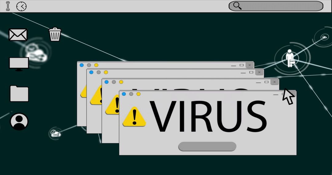 Browser Windows with Virus Warning on Digital Interface