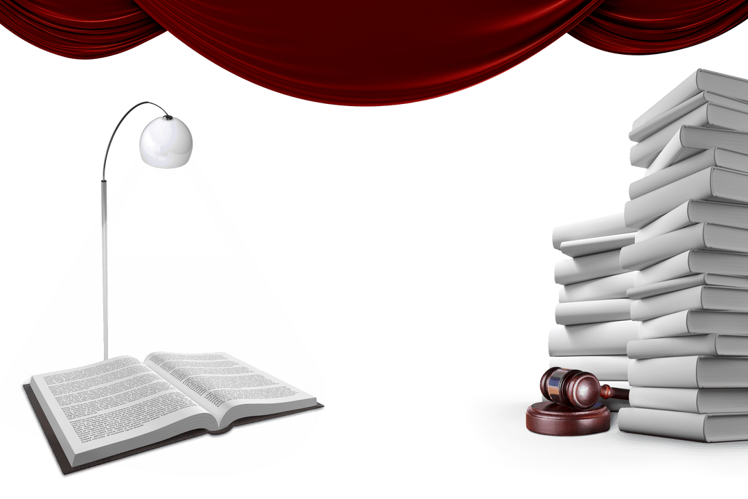 Transparent Curtain Over Books by Table Lamp