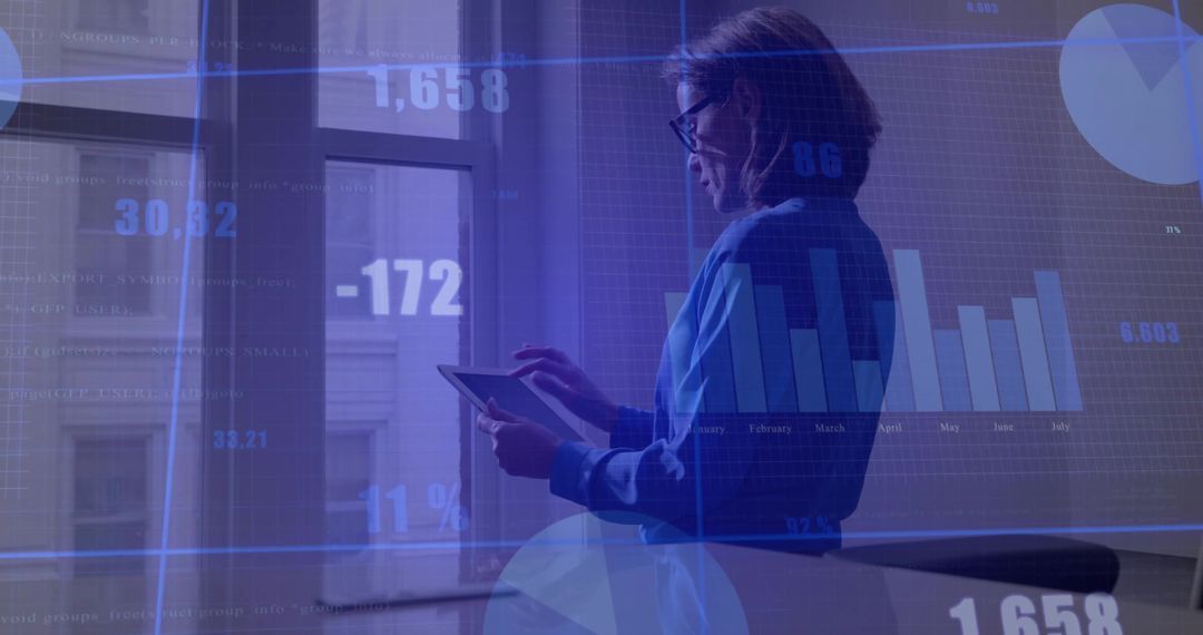 Business Professional Analyzing Financial Data on Tablet Near Window