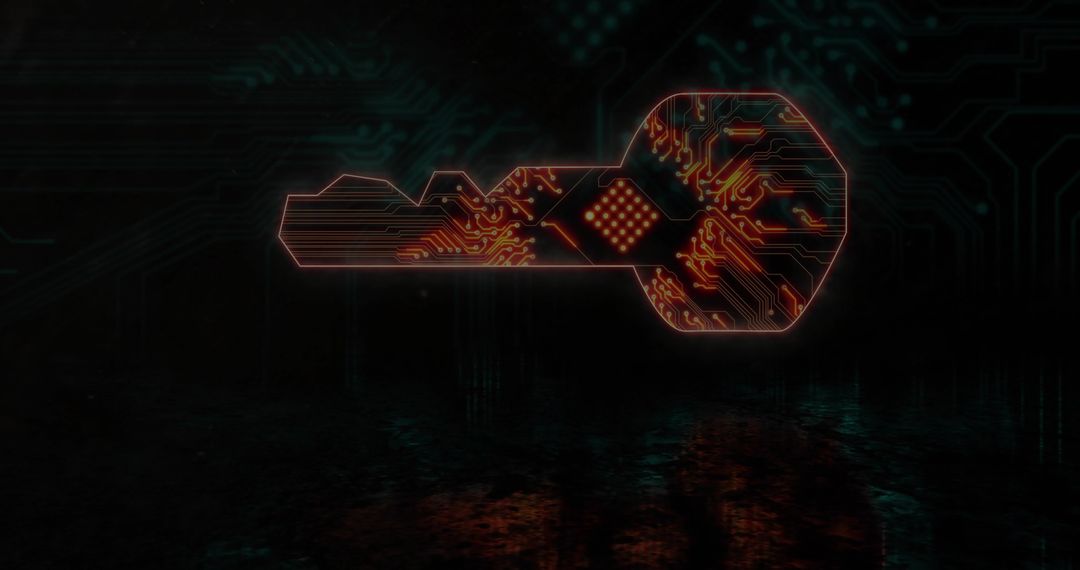 Glowing Circuit Key Representing Cybersecurity, Encryption and Digital Access Control Icon