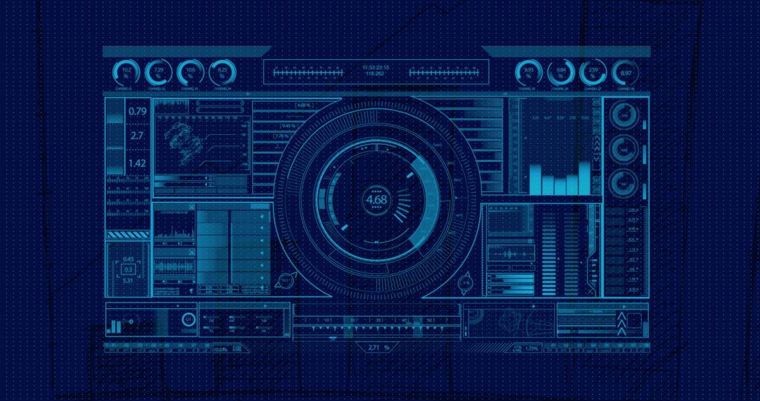 Futuristic Data Interface with Digital Elements on Blue Background