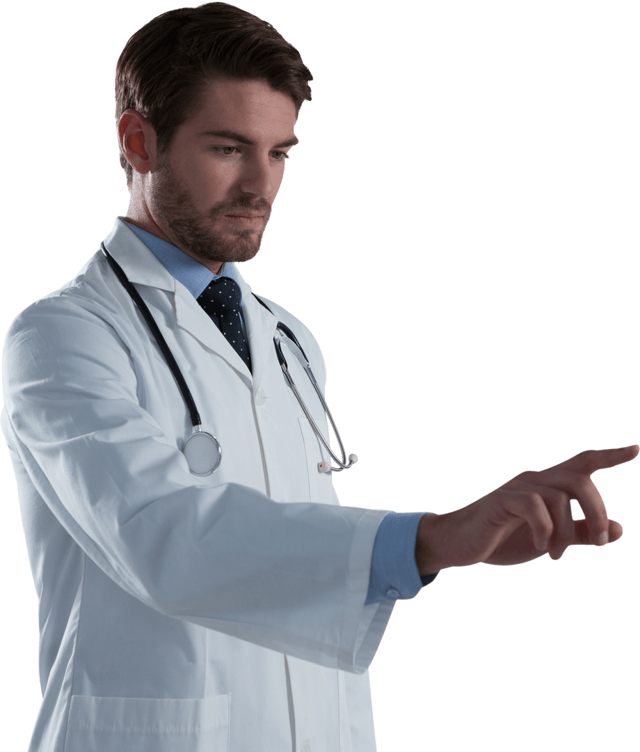 Male Doctor Using Virtual Transparent Touchscreen Technology