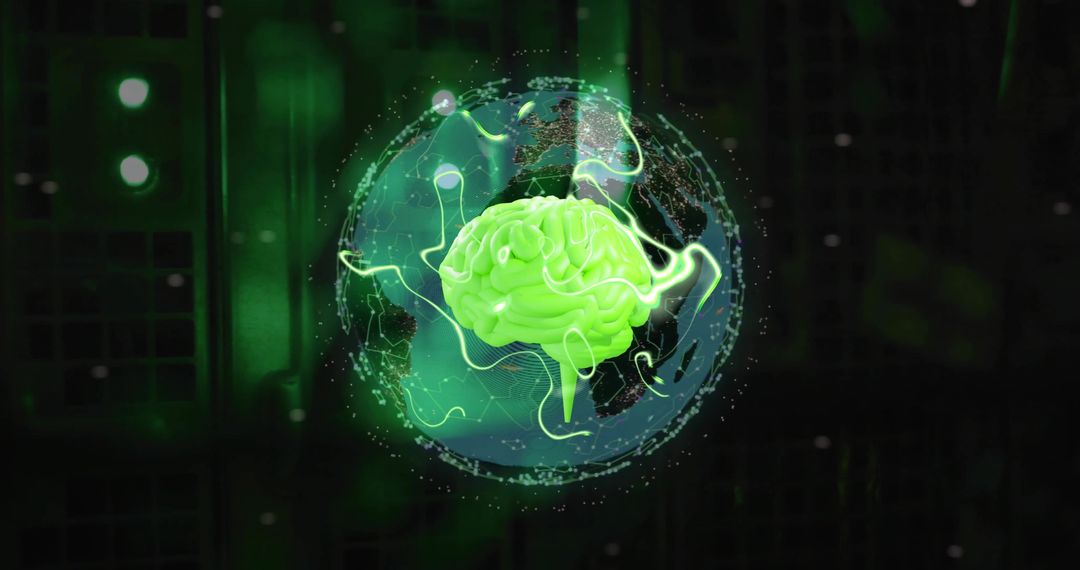 Glowing Green Brain Symbolizing AI and Futuristic Technology