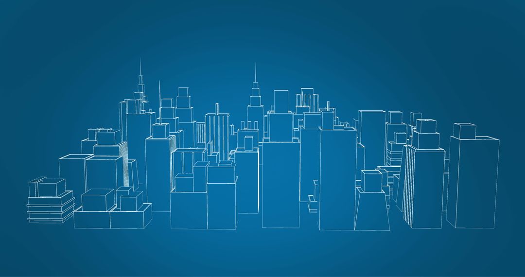 Abstract Cityscape Sketch with White Line Skyscrapers