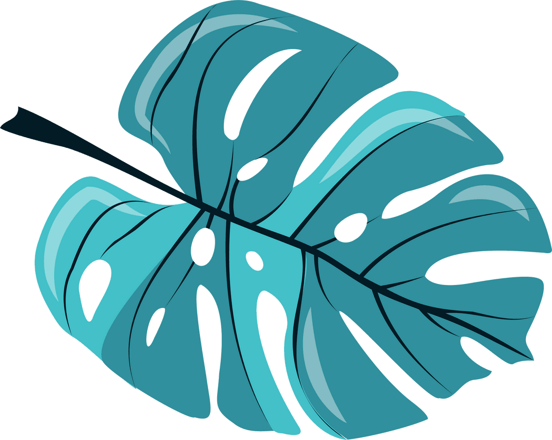 Transparent Stylized Tropical Leaf in Teal and Turquoise