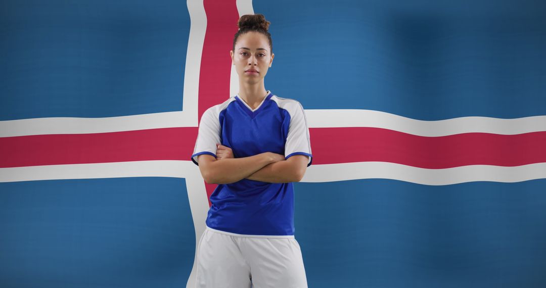 Female Soccer Player Standing Proudly Over Iceland Flag - Free Images, Stock Photos and Pictures on Pikwizard.com