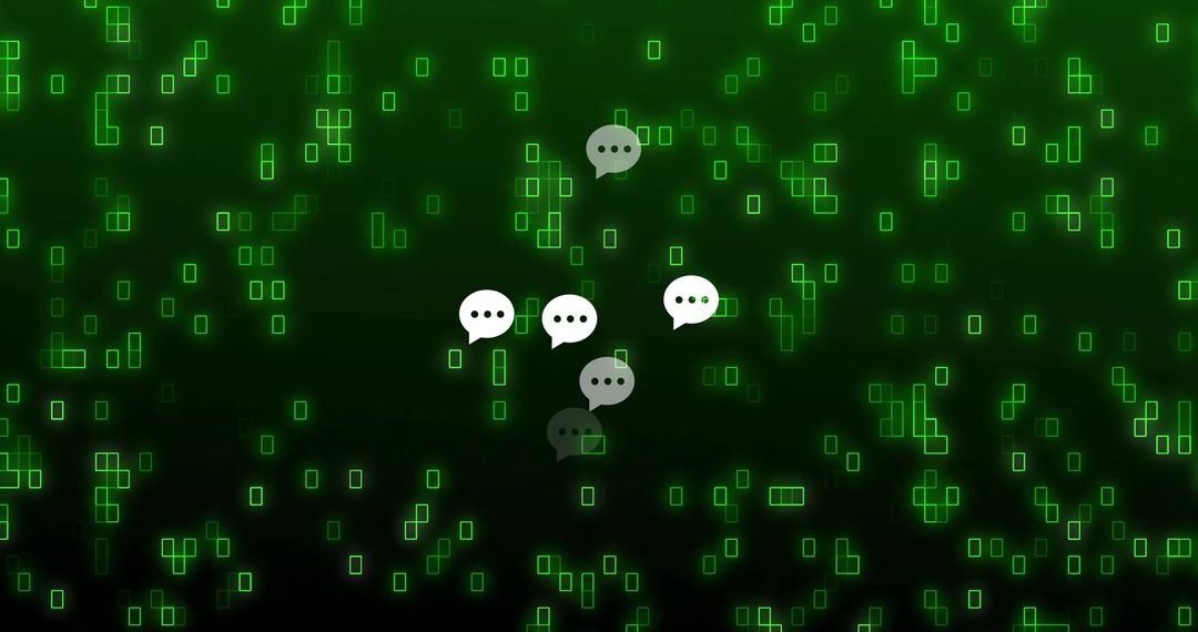 Digital Speech Bubbles on Green Binary Background