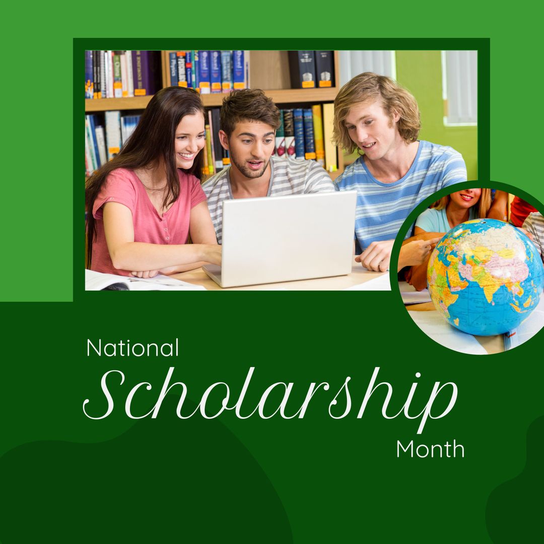 Students Collaborating for Scholarship Opportunities in Library Setting