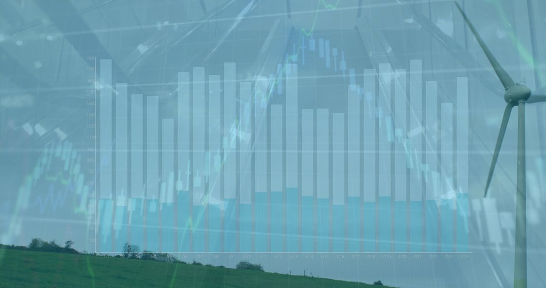 Futuristic Data Overlay on Wind Energy Landscape