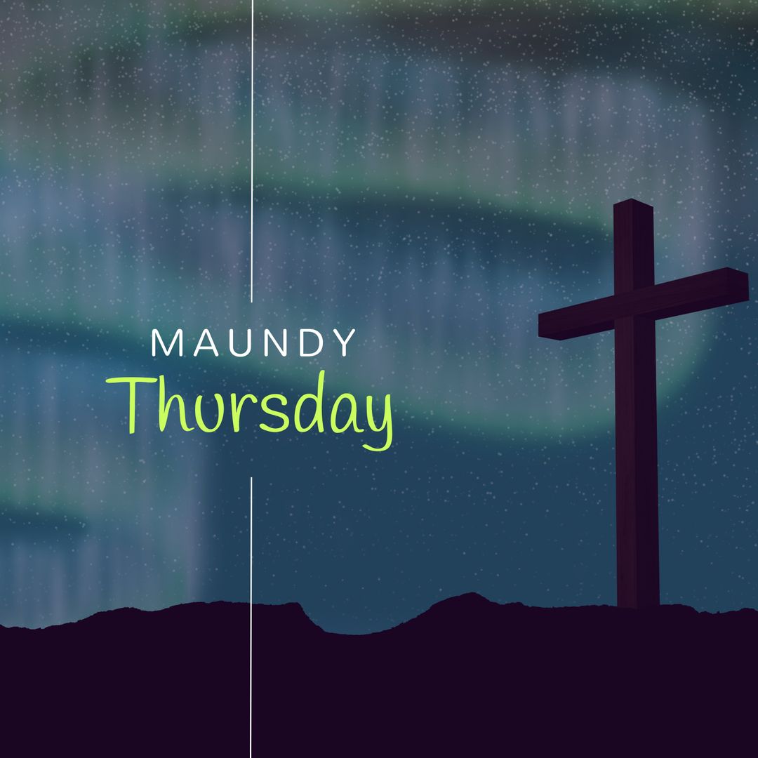 Maundy Thursday Cross Silhouette Against Northern Lights