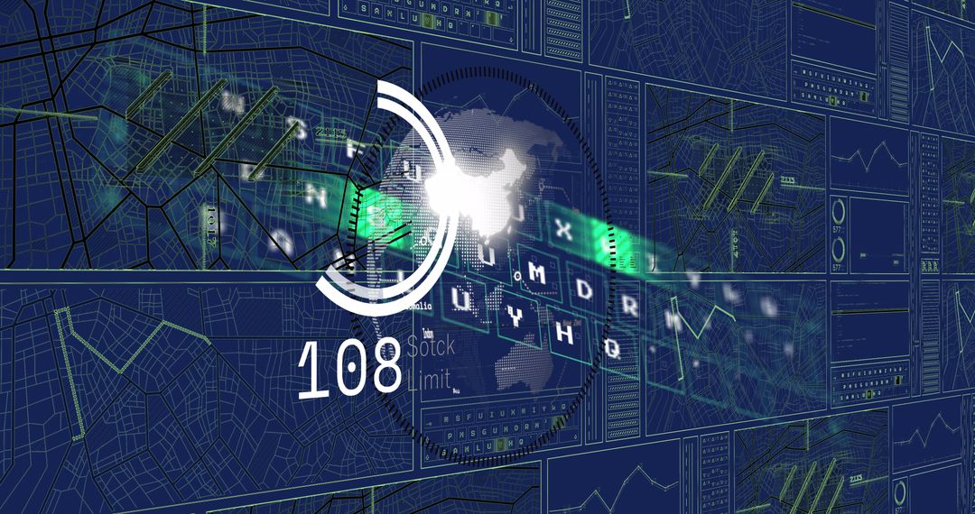 Futuristic Interface with Digital Globe and Data Processing