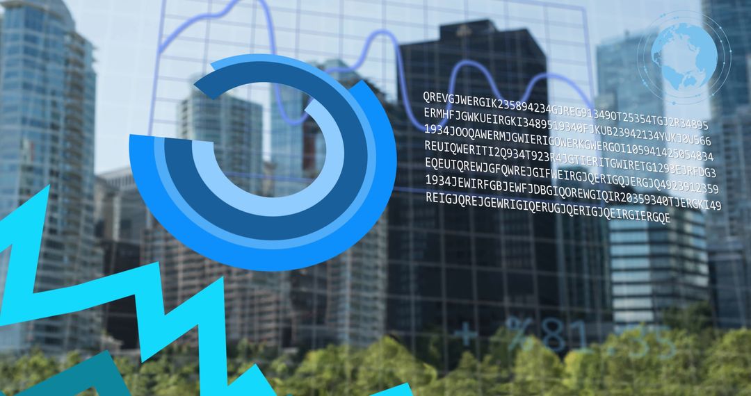 Abstract Concept of Financial Data Processing with Urban Backdrop