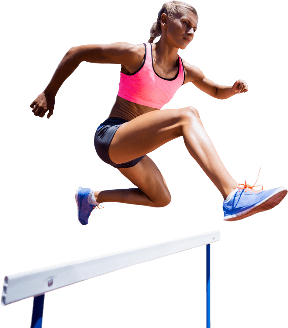 Fit Woman Hurdle Jumping on Transparent Background