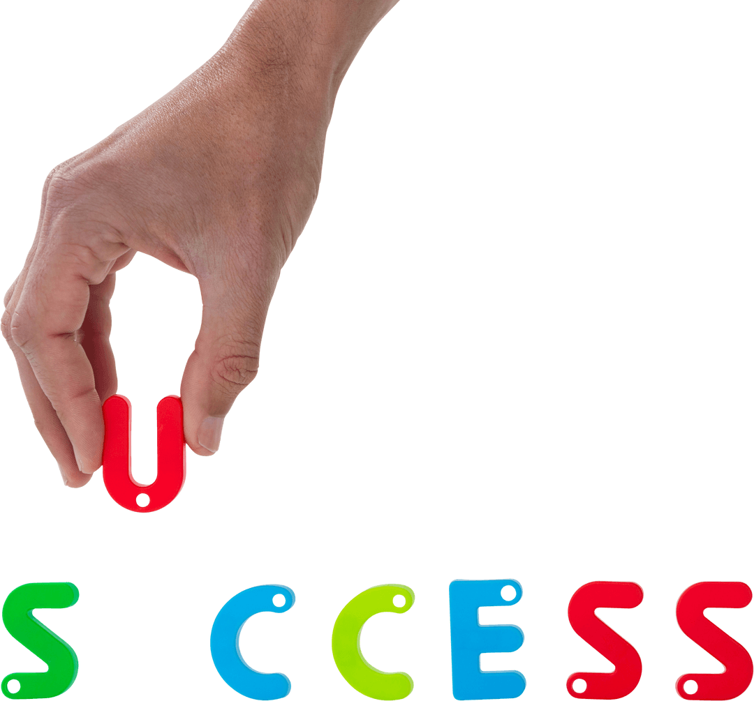 Transparent Hand Arranging Success in Colorful Letters