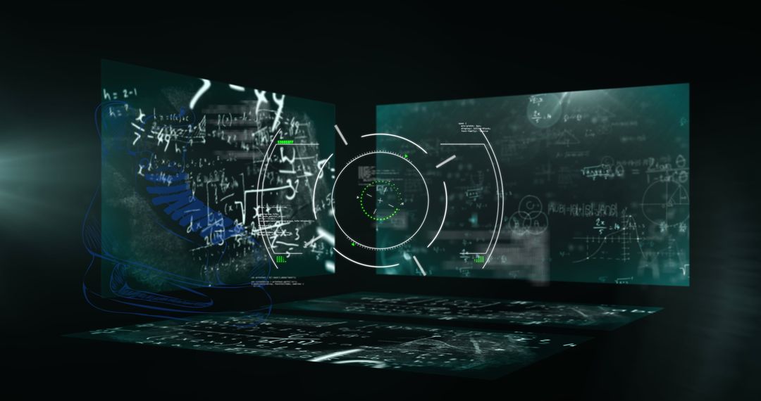 High-Tech Data Scan Display with Scientific Calculations on Screens