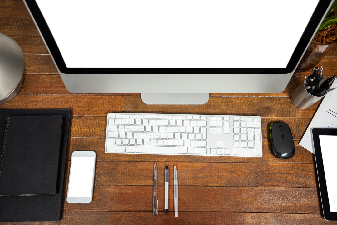 Transparent Office Desk Setup with Computer and Mobile Phone - Download Free Stock Images Pikwizard.com