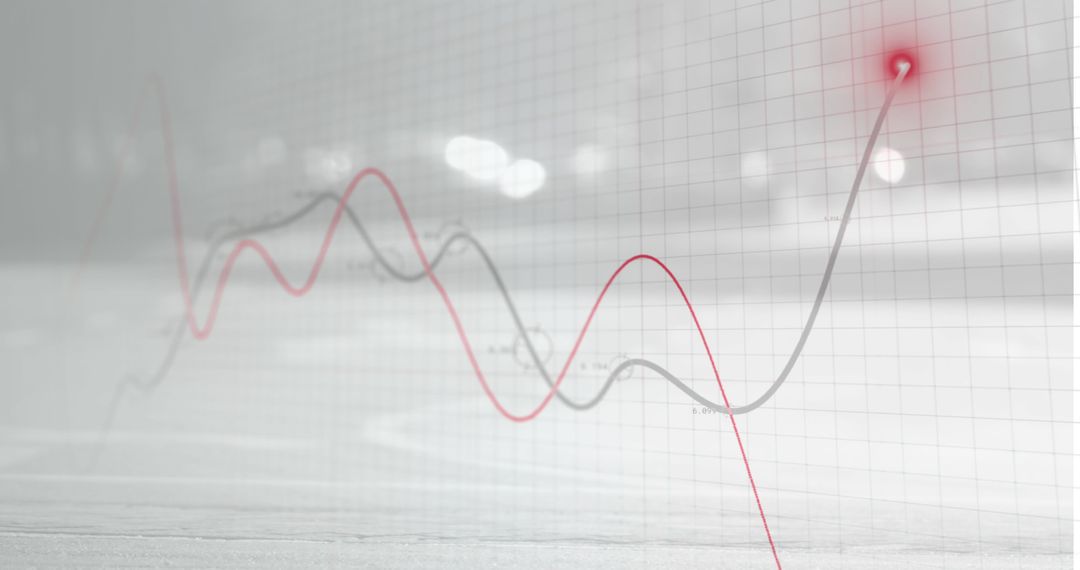 Line Graph Overlay on Blurred Landscape with Red Point Highlight