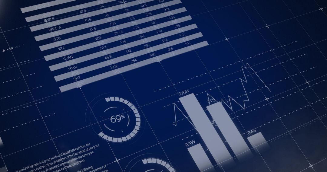 Digital Interface with Data Charts and Graphs on Blue Background - Free Images, Stock Photos and Pictures on Pikwizard.com