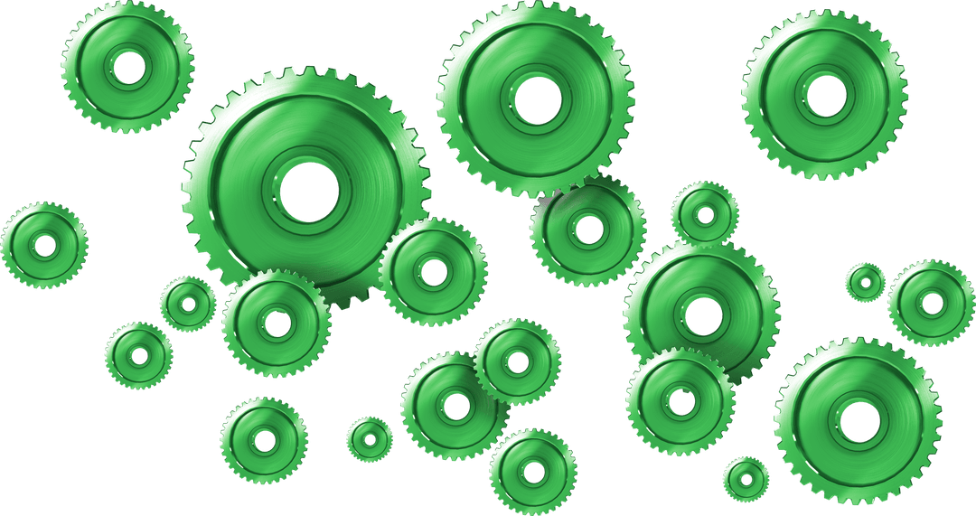 Eco-Friendly Green Gears on Transparent Background