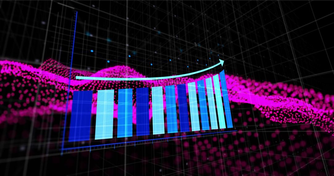 3D Bar Chart with Futuristic Analytics Grid and Trend Arrow