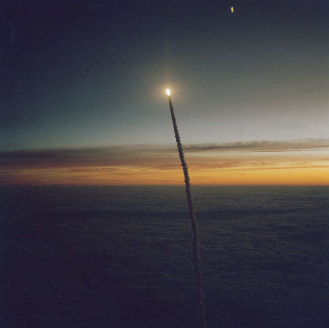 View of the early morning launch of STS 41-G Challenger - Free Images, Stock Photos and Pictures on Pikwizard.com