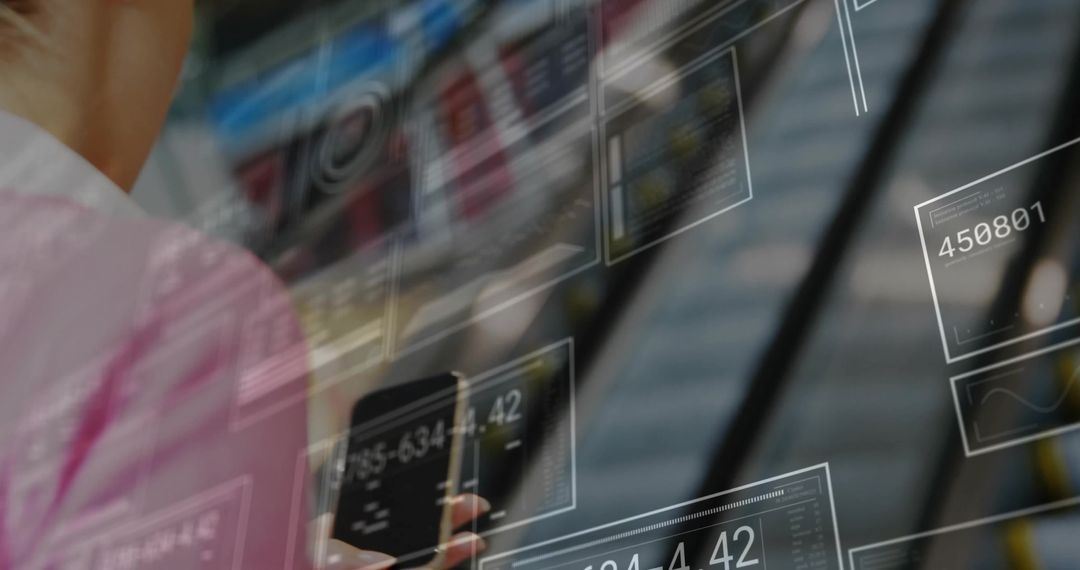 Modern Businesswoman Analyzing Digital Data on Smartphone in Urban Interior