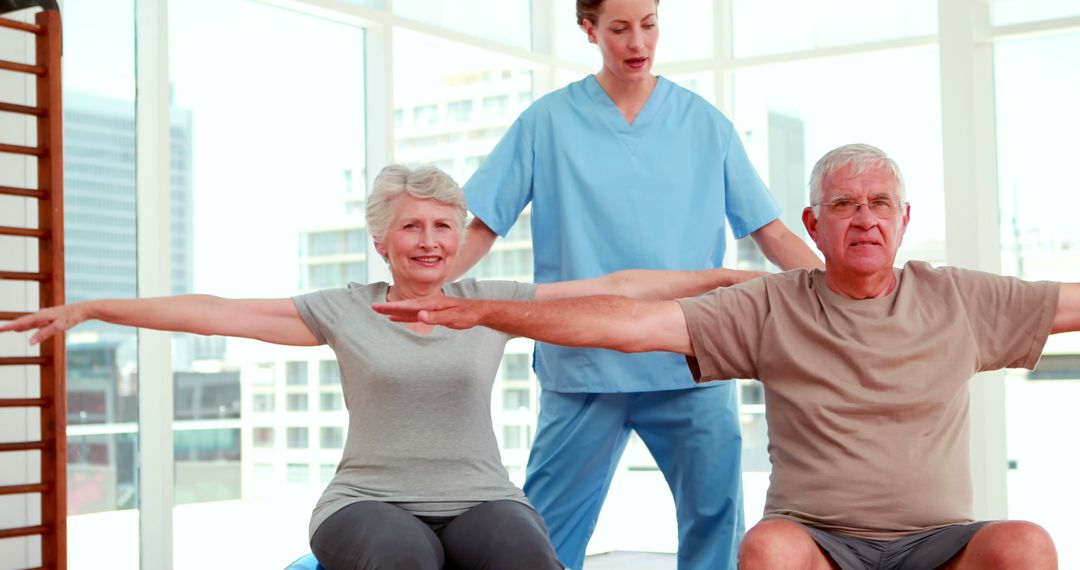 Senior Citizens Engaging in Exercise with Physiotherapist