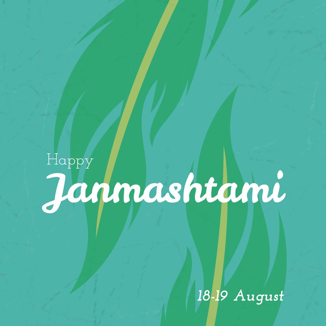 Janmashtami Celebration Greeting with Green Feathers