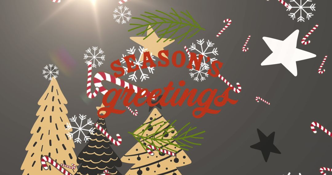 Festive Greeting Card with Trees and Holiday Ornaments