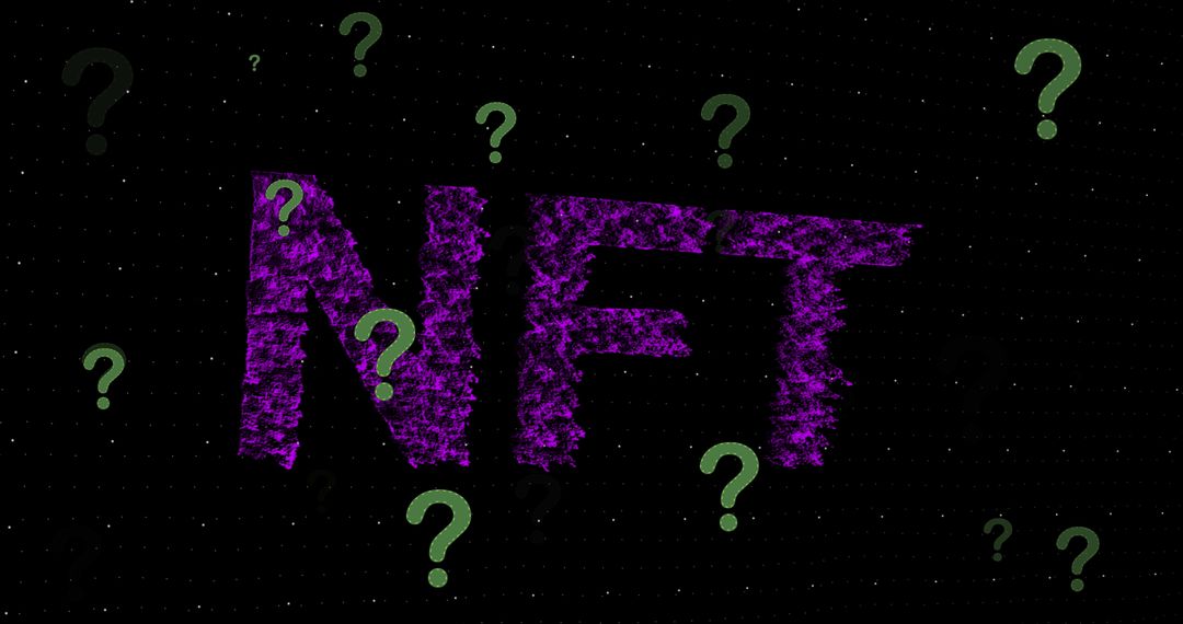 NFT and Question Marks on Black Background, Technology Concept