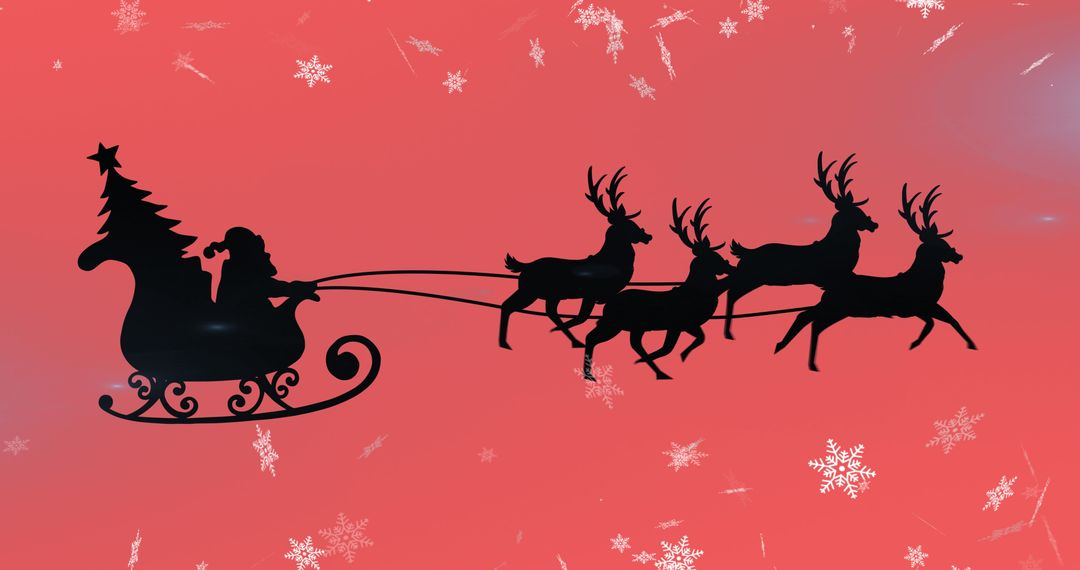 Silhouette of Santa Claus in Sleigh with Reindeer on Red Snowy Background - Free Images, Stock Photos and Pictures on Pikwizard.com