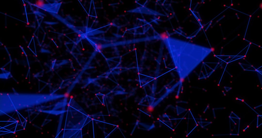 Dynamic Blue Network with Red Nodes on Black Background