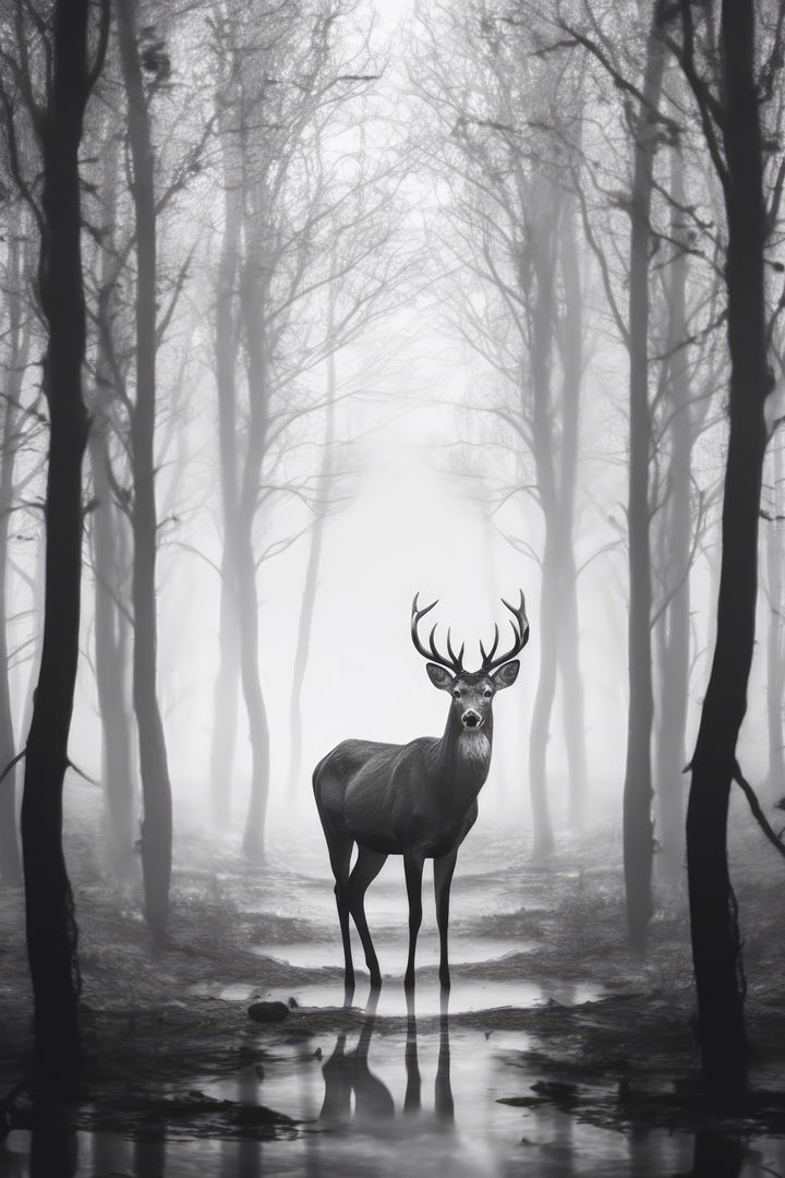 Majestic Stag in Misty Forest - Free Images, Stock Photos and Pictures on Pikwizard.com