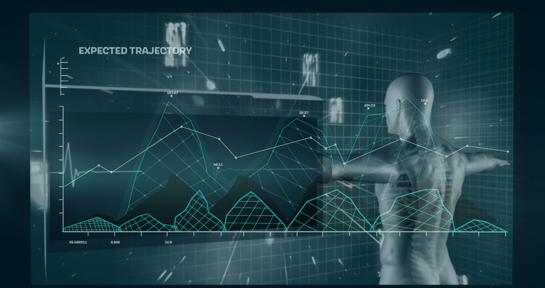 Futuristic Android Engaged in Digital Data Visualization