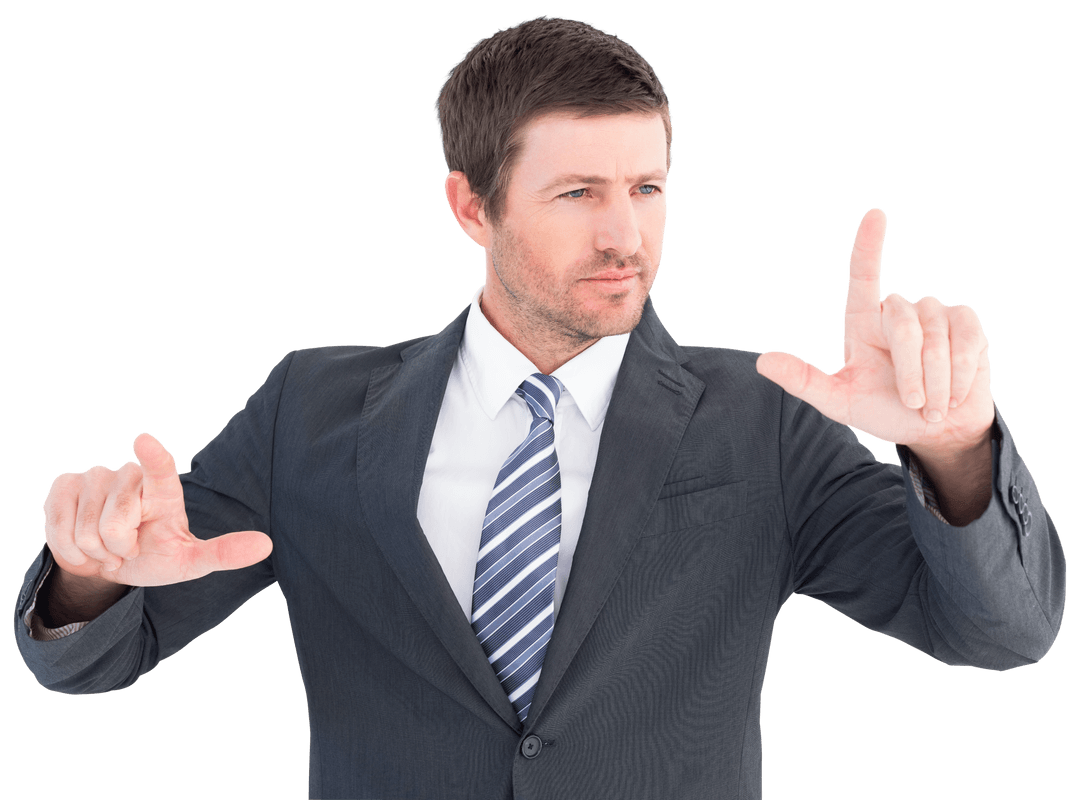 Transparent Businessman Gesturing Interactively in Suit