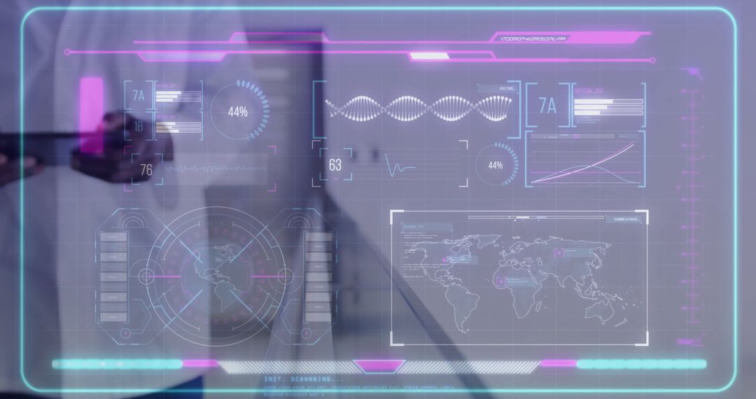 Doctor Analyzing Futuristic Digital Data on Transparent Interface