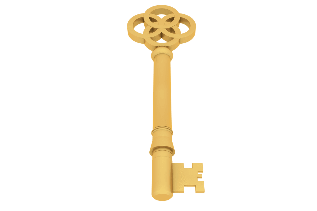 Gold Key Illustration on Transparent Background Symbolizing Knowledge
