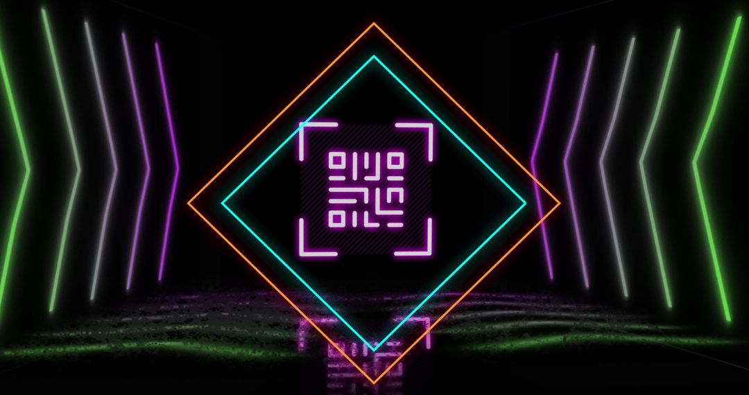 Glowing QR Code in Futuristic Neon Geometric Pattern