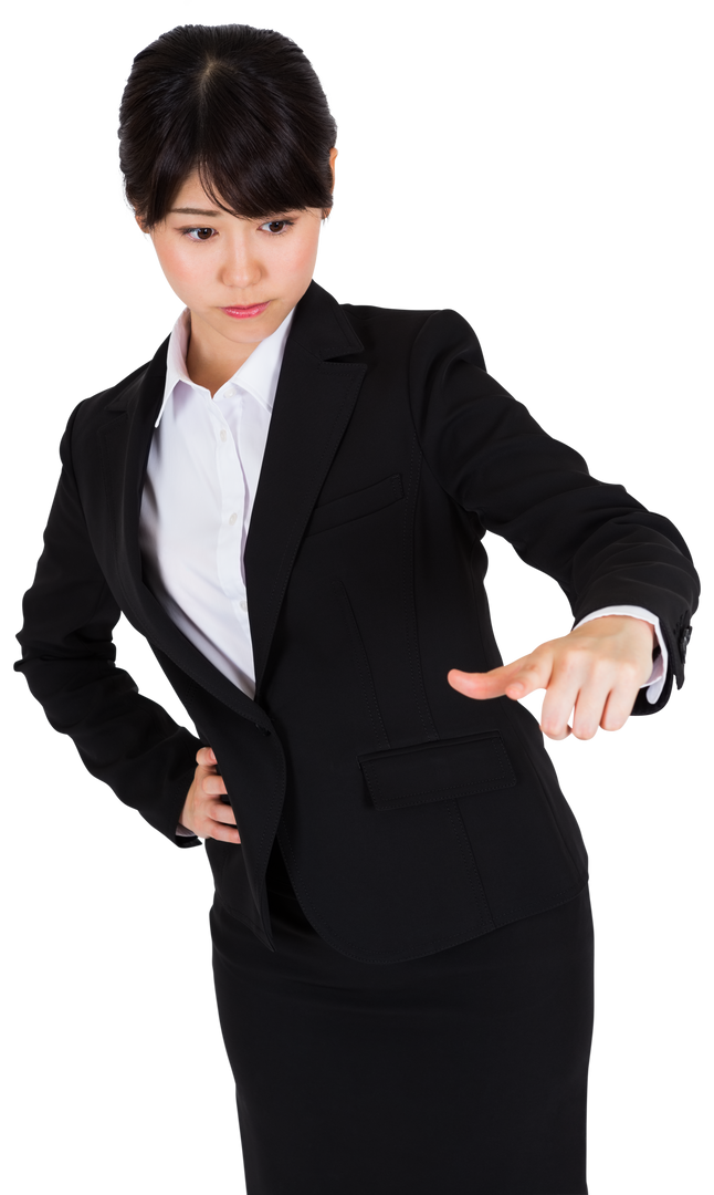 Confident Asian Businesswoman Pointing Gesture on Transparent Background - Download Free Stock Images Pikwizard.com