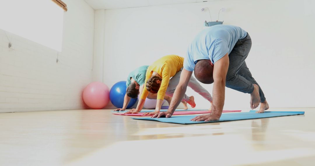 Group of People Doing Yoga Plank Pose in Bright Studio - Free Images, Stock Photos and Pictures on Pikwizard.com