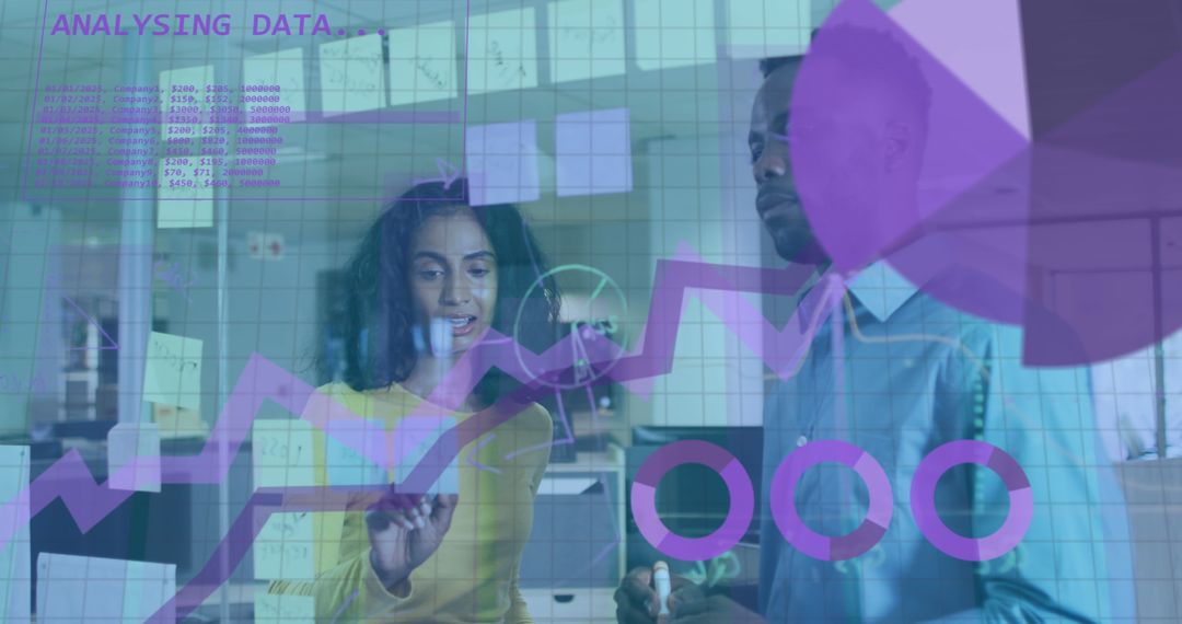 Diverse Team Analyzing Digital Data on Office Glassboard