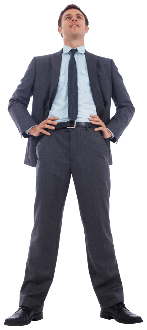 Confident Businessman with Hands on Hips Standing Tall Transparent