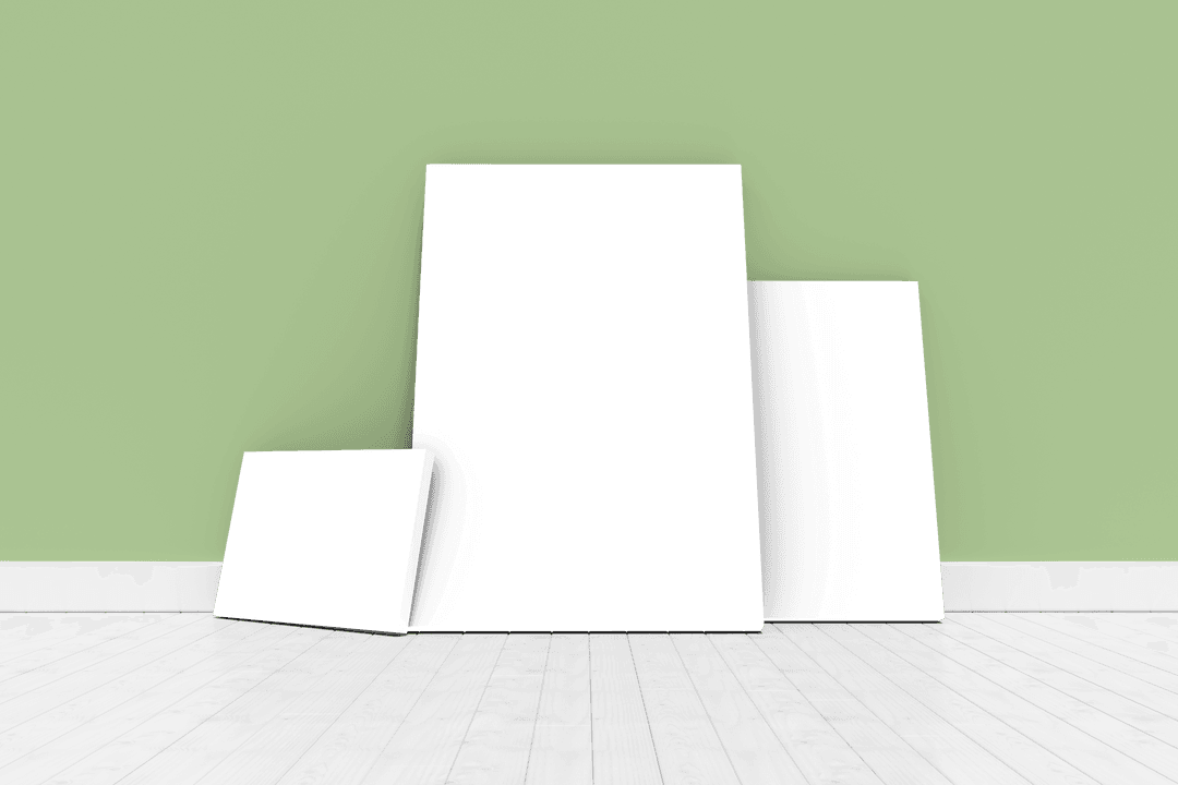 Three Overlapping Transparent Squares on Green and White Background
